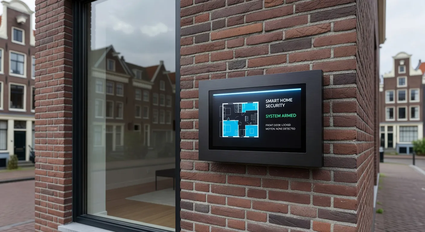 Illustratie van een modern alarmsysteem met sensoren en installatie