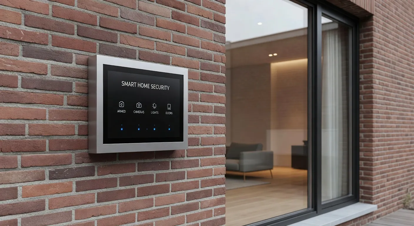 Illustratie van een modern alarmsysteem in een huis met sensoren en installatie